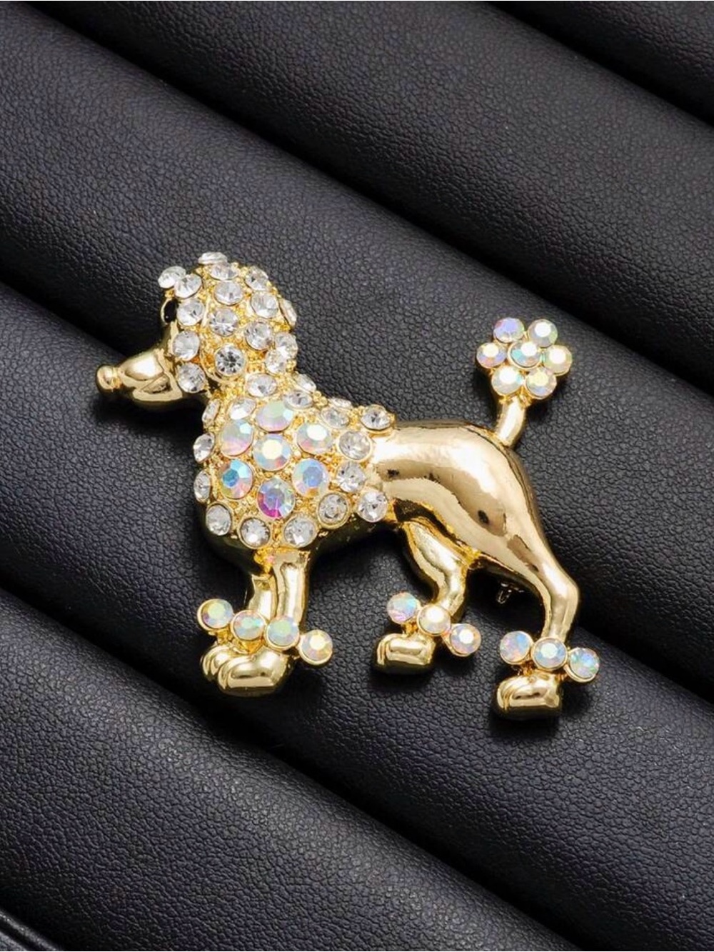 Gold Poodle Dog Brooch with Clear Crystal Accents - Picture 4 of 7